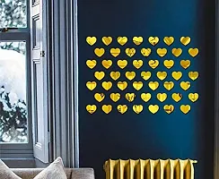 Ghar Kraft Small Heart Golden 50 3D Mirror Acrylic Wall Sticker | Wall Decals for Home, Living Room, Bedroom Decoration-thumb1