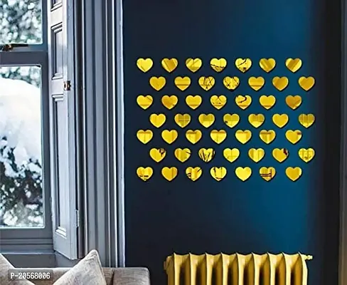 Ghar Kraft Small Heart Golden 50 3D Mirror Acrylic Wall Sticker | Wall Decals for Home, Living Room, Bedroom Decoration-thumb2