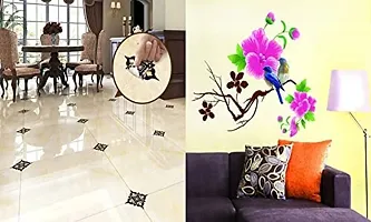 Ghar Kraft Set of 2 Wall Sticker Black with Golden Leaf Floor and Blue Bird Wall Sticker-thumb1