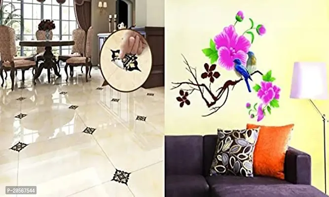 Ghar Kraft Set of 2 Wall Sticker Black with Golden Leaf Floor and Blue Bird Wall Sticker-thumb2