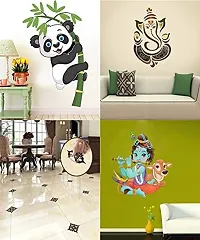 Ghar Kraft Set of 4 Wall Sticker Black with Golden Leaf Floor | Baby Panda | Lord Krishna Playing with Cow | Lord Krishna Playing with Cow | Lord Krishna Playing with Cow | Royal Ganesh-thumb1