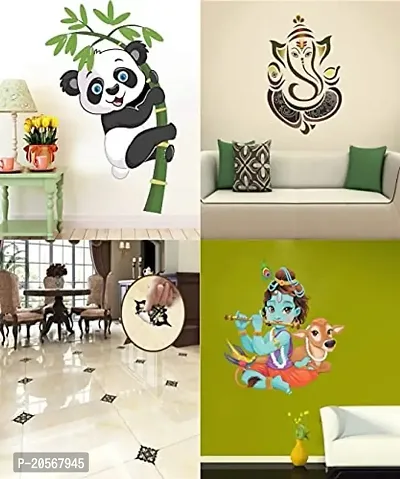 Ghar Kraft Set of 4 Wall Sticker Black with Golden Leaf Floor | Baby Panda | Lord Krishna Playing with Cow | Lord Krishna Playing with Cow | Lord Krishna Playing with Cow | Royal Ganesh-thumb2