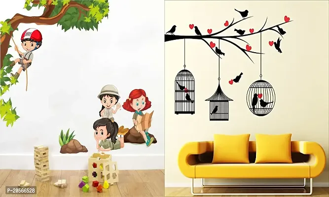 Ghar Kraft Set of 2 Wall Sticker Kids Activity and Love Birds with Hearts Wall Sticker-thumb0