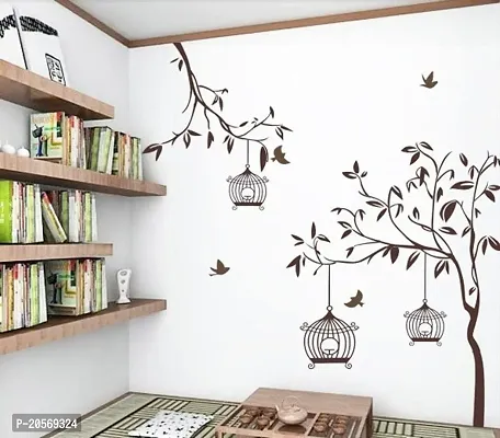 Ghar Kraft Flying Bird with Cage and Free Bird Cage Brown PVC Vinyl Wall Sticker+1 Baby Panda Sticker Wall Decals for Home, Living Room, Bedroom Decoration, Self-Adhesive-thumb3