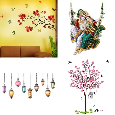 Ghar Kraft Set of 4 Combo Wall Stickers|Chinese Flower