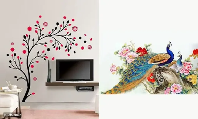 Ghar Kraft Combo Set of 2 Wall Stickers Magical Tree|Royal Peacock