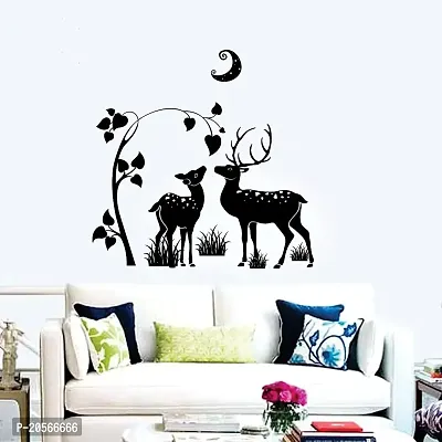 Ghar Kraft Cute Deer Wall Sticker for Kids Room Living Room Home (PVC Vinyl, Size: 76 cm x 77 cm, Black)