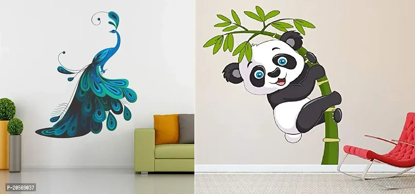 Ghar Kraft Baby Panda  Peacok Wall Sticker for Kids Room, Living Room, Bedroom, Home, Office-thumb0