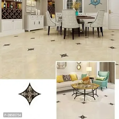 Ghar Kraft Vinyl Waterproof Self Adhesive Floor Sticker Tiles Sticker for Bedroom Living Room Kitchen Hall Puja Room Kids Room Home Decor, Set of 20 (Black with Golden Crown)-thumb0