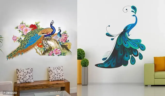 Ghar Kraft Vinyl Self Adhesive Modern Peacock Wall Sticker for Living Room, Bedroom (90 cms x 60 cms)-thumb0