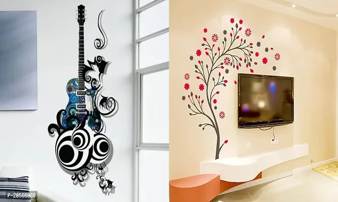 Ghar Kraft Set of 2 Wall Sticker Guitar and Magical Tree Wall Sticker-thumb0