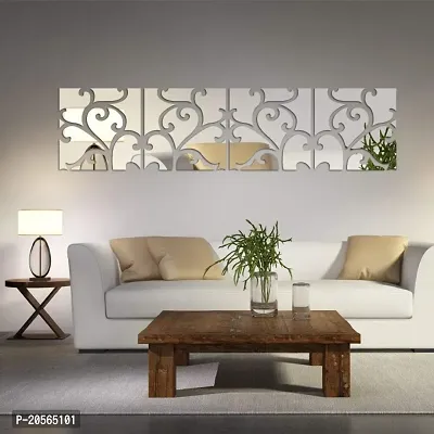 Ghar Kraft?Flower Square Silver Acrylic Wall Sticker|Wall-thumb2