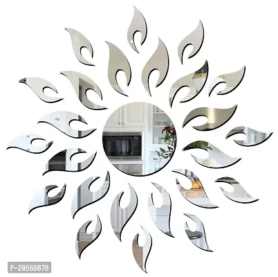 Ghar Kraft Sun Silver 3D Mirror Acrylic Wall Sticker | Wall Decals for Home, Living Room, Bedroom Decoration