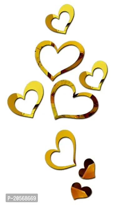 Ghar Kraft Love Heart 2 Set Golden 3D Mirror Acrylic Wall Sticker | Wall Decals for Home, Living Room, Bedroom Decoration