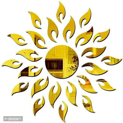 Ghar Kraft Sun Golden 3D Mirror Acrylic Wall Sticker | Wall Decals for Home, Living Room, Bedroom Decoration