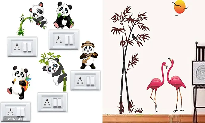 Ghar Kraft Set of 2 Wall Sticker Sb Panda and Sunset Swan Wall Sticker