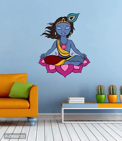 Ghar Kraft Vinyl Self Adhesive Bal Krishna Meditation Wall Sticker for Living Room, Bedroom