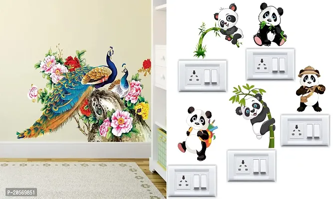 Ghar Kraft Set of 2 Wall Sticker Royal Peacock and Sb Panda Wall Sticker