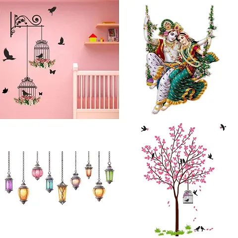 Ghar Kraft Set of 4 Combo Wall Stickers|Branches and Cages|