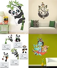 Ghar Kraft Set of 4 Wall Sticker Sb Panda | Baby Panda | Royal Ganesh | Royal Ganesh | Royal Ganesh | Lord Krishna Playing with Cow-thumb1