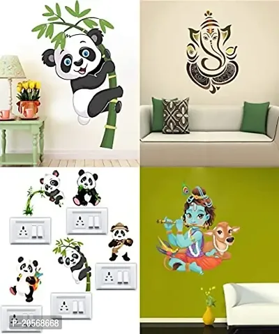 Ghar Kraft Set of 4 Wall Sticker Sb Panda | Baby Panda | Royal Ganesh | Royal Ganesh | Royal Ganesh | Lord Krishna Playing with Cow-thumb2