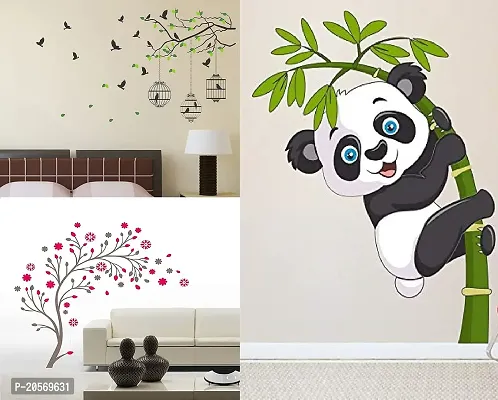 Ghar Kraft Flying Bird with Cage and Magical Tree PVC Wall Sticker+1 Baby Panda Sticker Wall Decals for Home, Living Room, Bedroom Decoration