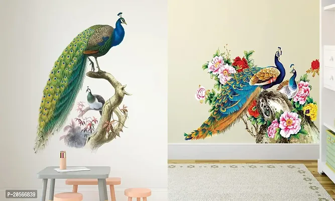 Ghar Kraft Set of 2 Wall Sticker Nature Peacock and Royal Peacock Wall Sticker