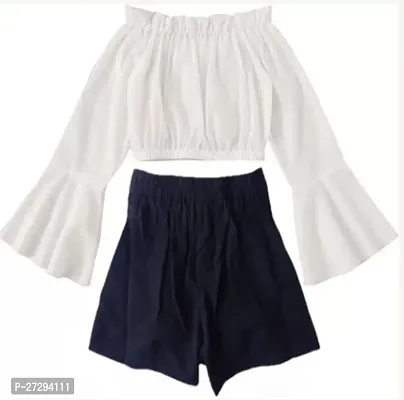 Stylish Rayon White Top Black Short For Girl-thumb2