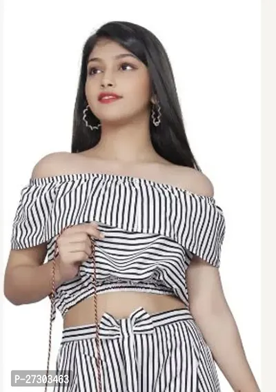 Stylish White Rayon Striped Tops For Girls-thumb0