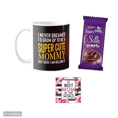 YaYa cafe? Mother's Day Chocolate Gifts Combo for Mom - Super Cute Mommy Mug, 1 Dairy Milk Silk Oreo Chocolates 60 gm, with Coaster-thumb0