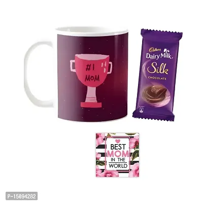 TheYaYaCafe Mother's day Chocolate Gifts Combo for Mom - Mug, 1 Dairy Milk Silk Chocolate (60 Grams), With Coaster - # No.1 Mom