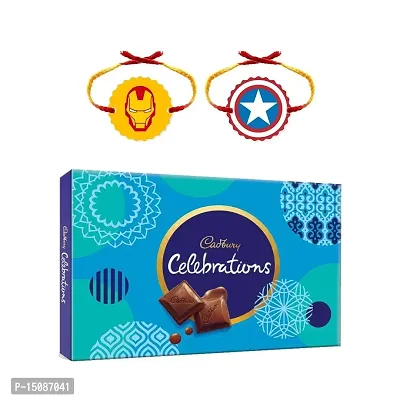 YaYa Cafe Rakhi Gifts Combo for Brother Cadbury Celebrations Assorted Chocolate Gift Pack with Avengers Printed Rakhi - 186.6g