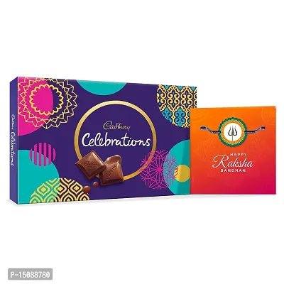TheYaYaCafe Rakhi Gifts for Brother Cadbury Celebrations Assorted Chocolate Gift Pack, (186.6 g) with shiva Trisul Printed Rakhi Combo, Multicolor