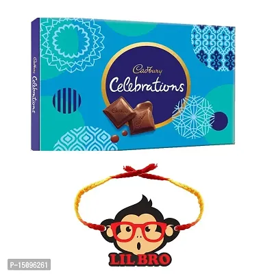 YaYa Cafe Rakhi Gifts Combo for Brother Cadbury Celebrations Assorted Chocolate Gift Pack with Lil Bro Printed Rakhi - 186.6g