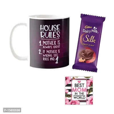 YaYa cafe? Mother's Day Chocolate Gifts Combo for Mom - House Rules Mug, 1 Cadbury Dairy Milk Silk (60 gm), with Coaster