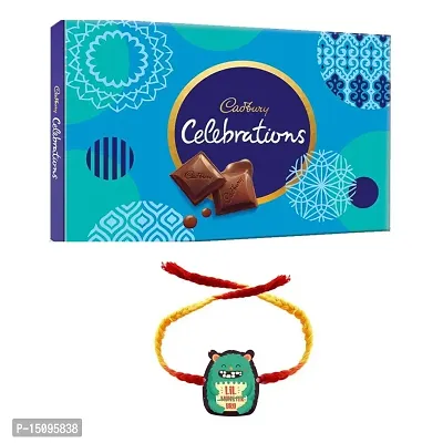 YaYa Cafe Rakhi Gifts Combo for Brother Cadbury Celebrations Assorted Chocolate Gift Pack with Monster Bro Printed Rakhi - 186.6g