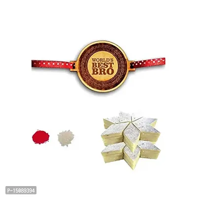 YaYa Cafe Rakhi Sweets Gift Combo for Brother, Worlds Best Bro with Rakhi,Kaju Katli - 100 gm, Gift Combo of 3 Raksha Bandhan