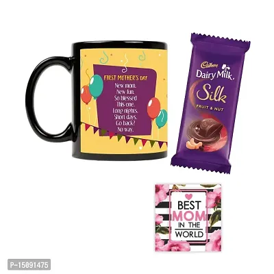 YaYa cafe? Happy First Mothers Day Chocolate Gifts Combo for New Mom- Mug, 1 Cadbury Dairy Milk Silk (60 gm), with Coaster