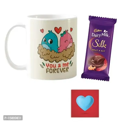 YaYa cafe Valentine Gifts Combo for Wife Girlfriend Mug, 1 Dairy Milk Silk (60 gm) You and Me Forever, with Coaster