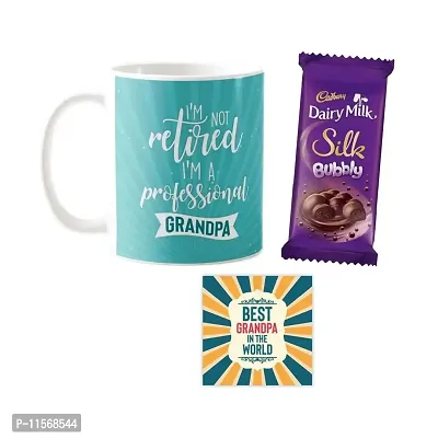 YaYa cafe? Birthday Chocolate Gifts Combo for Grandfather -I Am Not Retiered I Am Professional Grandpa Mug,1 Dairy Milk Silk 60 gm, with Coaster