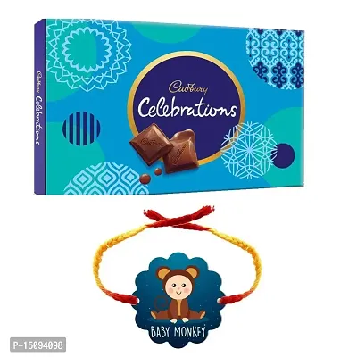 YaYa Cafe Rakhi Gifts Combo for Brother Cadbury Celebrations Assorted Chocolate Gift Pack with Baby Monkey Printed Rakhi - 186.6g