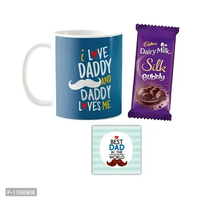 YaYa cafe? Birthday Chocolate Gifts Combo for Dad -I Love Daddy and Daddy Loves Me Mug,1 Dairy Milk Silk 60 gm, with Coaster