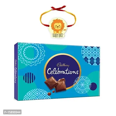 YaYa Cafe Rakhi Gifts Combo for Brother Cadbury Celebrations Assorted Chocolate Gift Pack with Baby Bro Printed Rakhi - 186.6g
