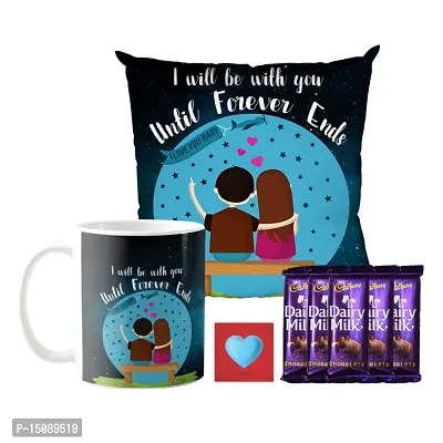 YaYa cafe Valentine Gift Combo for Girlfriend Wife Mug, Cushion Cover, 5 Dairy Milk Cadbury Chocolate I Love You Baby Forever, with Coaster