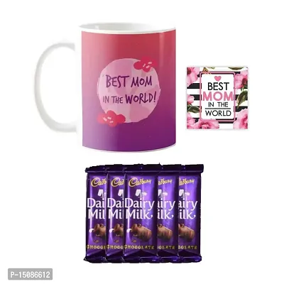 TheYaYaCafe Mother's day Chocolate Gifts Combo for Mom - Mug, 5 Dairy Milk Chocolates (7 Gram), With Coaster - Best Mom in The World