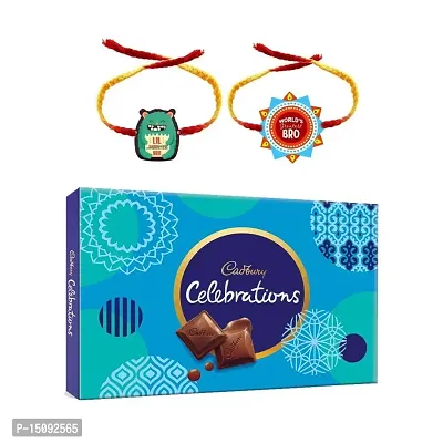 YaYa Cafe Rakhi Gifts Combo for Brother Cadbury Celebrations Assorted Chocolate Gift Pack with Monster Lil Bro Greatest Bro Printed Rakhi - 186.6g