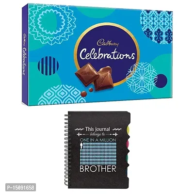 YaYa Cafe Birthday Gifts Combo for Brother Cadbury Celebrations Assorted Chocolate Gift Pack (186.6g) with One in Million Brother Printed Wirebound Notebook Rakhi