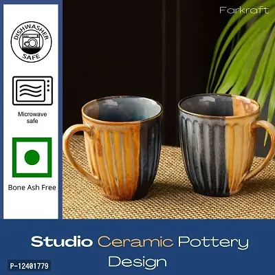 FARKRAFT Coffee Mug and Tea Cup, Royal Blue Studio Pottery Ceramic 330 ml- Set of 2-thumb4