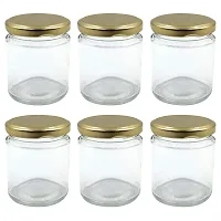 FARKRAFT Round Glass Jar/ Container with Golden Metal Cap Rust Proof Air Tight Lid for Kitchen Storage, Spice, Jam, Honey & Decoration Craft Work- 190ml, Pack of 6 Pcs-thumb1
