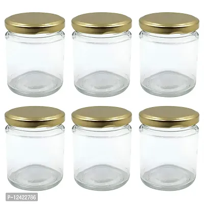 FARKRAFT Round Glass Jar/ Container with Golden Metal Cap Rust Proof Air Tight Lid for Kitchen Storage, Spice, Jam, Honey & Decoration Craft Work- 190ml, Pack of 6 Pcs-thumb2